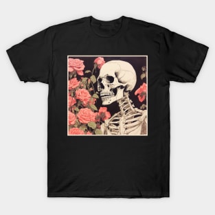 Creepy Skeleton Flower Cartoon Vintage T-Shirt